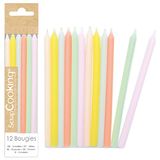 ScrapCooking 0361 12 lange pastelkaarsen, veelkleurige kaarsen voor verjaardagstaart, decoratie voor kinderen en volwassenen, paraffine met spikes, banketbakkersfeest