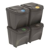 WELL HOME MOBILIARIO & DECORACIÓN Set van 4 vuilnisbakken - grijze recycling vuilnisemmer met 4 x 25 l