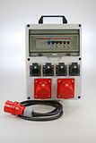 Ehmann mobiele PROFI-verdeler met draaggreep, FI/LS, Made in Germany, 6 uitgangen (2 x CEE 16 A / 4 x 230 V~), 2 m voedingskabel H07RN-F 5G 2,5 mm², IP54, K2, BGI-GUV- ik608