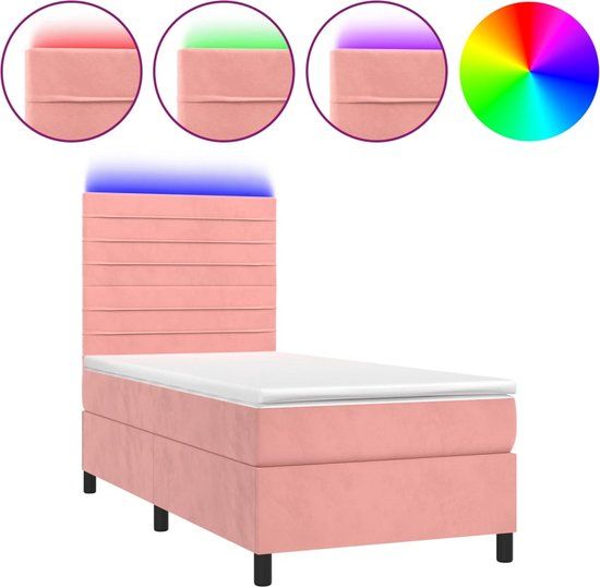 vidaXL Boxspring met matras en LED fluweel roze 80x200 cm