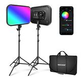 NEEWER RGB168 18,3 inch RGB videolamp met houders, 2 stuks, met 360° app-bediening, elke kleur, 60 W, verstelbaar, 2500 K-8500 K, CRI97+, 17 effecten, led-paneel, verlichting voor