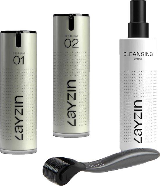 LAYZIN Anti-Aging Microneedling Set 0,55 mm – Dermaroller met Dubbele Gezichtsserums – Hyaluronzuur, Retinoïde, Vitamine C & Peptiden – Rimpelvermindering, Versteviging & Collageenboost – Gezicht, Hals & Décolleté