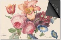Dietrix Inductie Beschermer - 71x52cm - Bloemen en Planten - Vintage boeket op lichtgeel