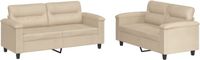 vidaXL 2-delige Loungeset met kussens microvezelstof crèmekleurig