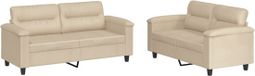 vidaXL 2-delige Loungeset met kussens microvezelstof crèmekleurig