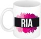 Bellatio Decorations Shoppartners Bv Ria naam cadeau koffie mok - beker - met roze verfstrepen - 300 ml - wit