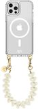 AVY Hoesje geschikt voor Apple iPhone 12 / 12 Pro | Compatibel met MagSafe | Clear Case met Telefoonkoord 30CM | Polsband Cupid Beige