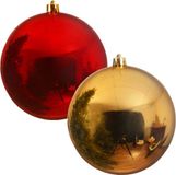 Decoris Grote kerstballen - 6 stuks - rouge et or - D14 cm - kunststof - décoration de Noël - boules incassables