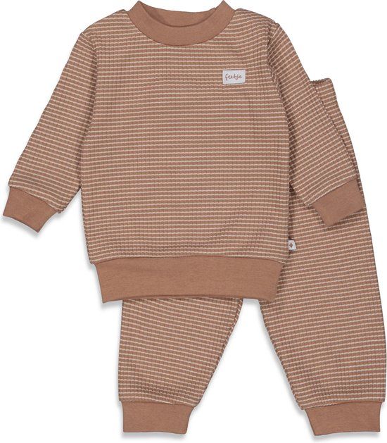 Feetje Wafel pyjama bruin/wit Jongens/Meisjes Katoen Streep - maat 152