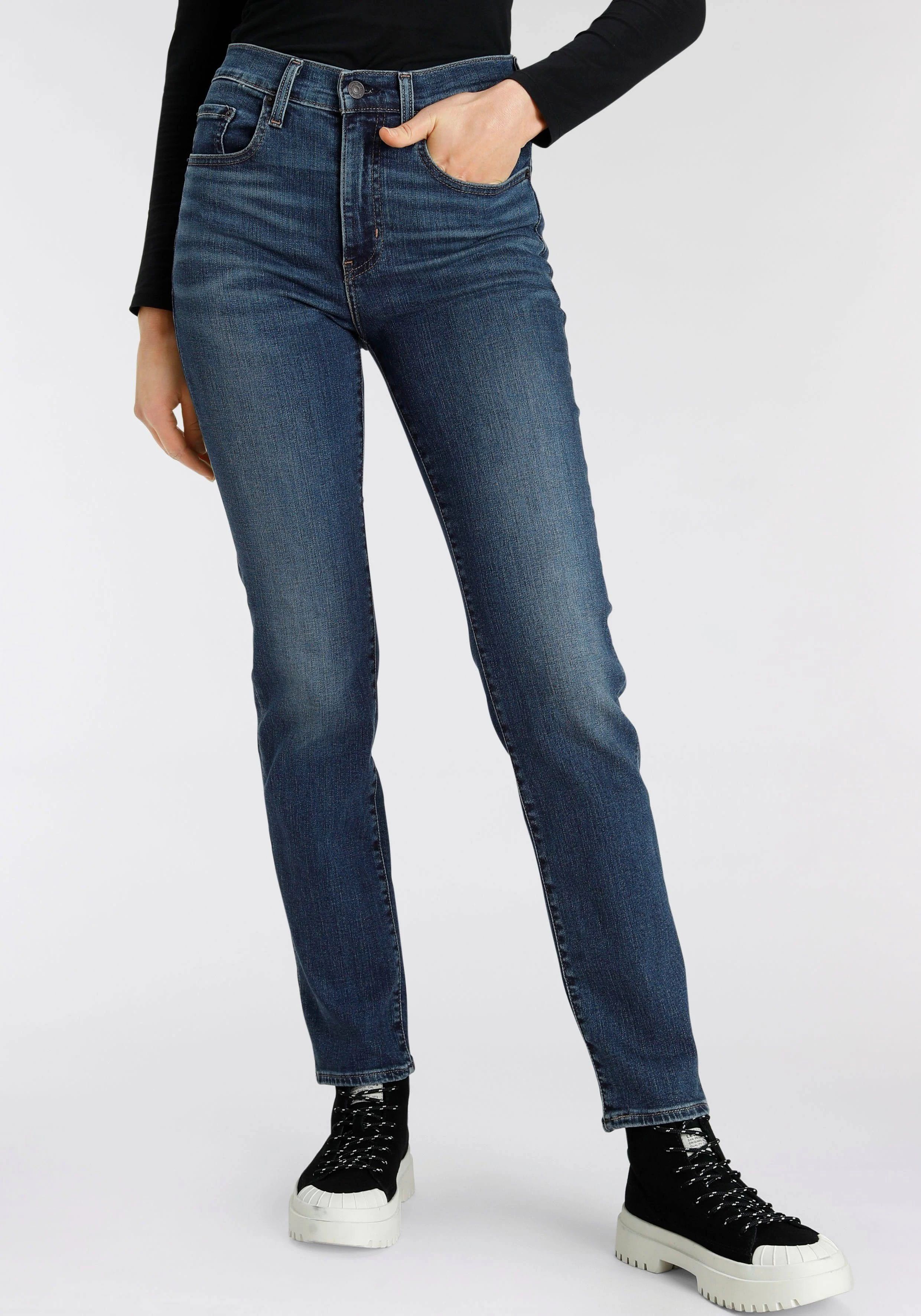 Levi's 724 High Waist Straight Fit Jeans - Dark Blue Denim