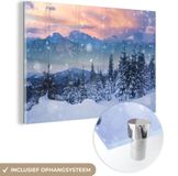 MuchoWow® Glass Painting 180x120 cm - Acrylic Glass Painting - Snow - Sky - Forest - Winter - Photo on Glass - Paintings