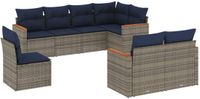 vidaXL 8-delige tuinbankset met kussens, grijs, polyrotan