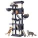 Feandrea Arbre à chat XXL, Grand arbre à chat avec maison pour chat, 55 x 45 x 206 cm | Tour d'escalade stable pour plusieurs chats, avec poteaux en sisal et planches à griffer, hamac, gris foncé, collection CLAWFY PCT021G201