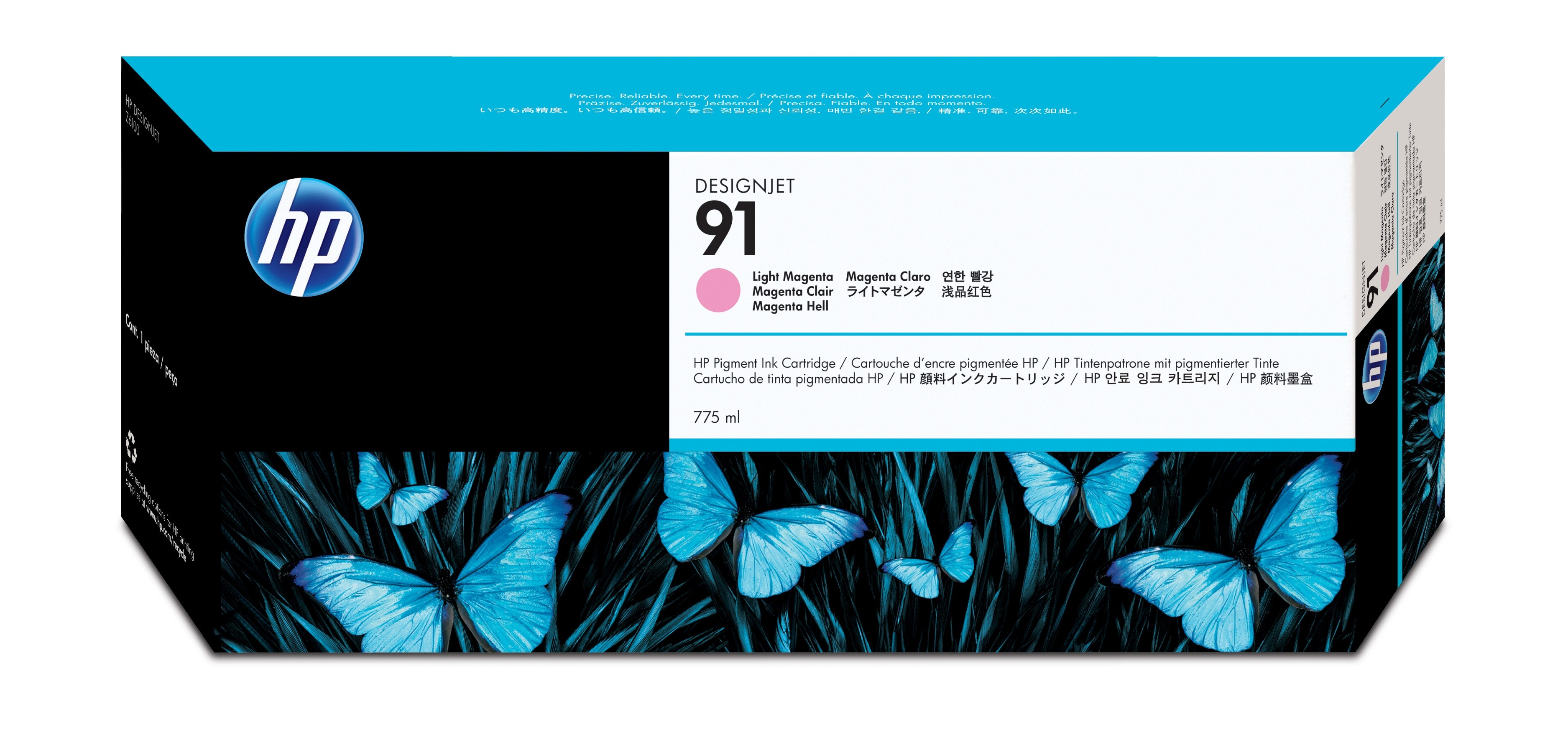 HP 91 775 ml pigmentinktcartridges voor DesignJet, lichtmagenta single pack / Lichtmagenta