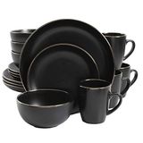 Gibson Home Rockaway serviesset van aardewerk, rond, voor 4 personen (16 stuks), zwart/gouden rand