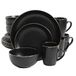 Gibson Home Rockaway serviesset van aardewerk, rond, voor 4 personen (16 stuks), zwart/gouden rand