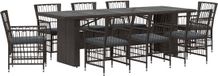vidaXL Buiten eettafelset 9 st Zwart poly rattan
