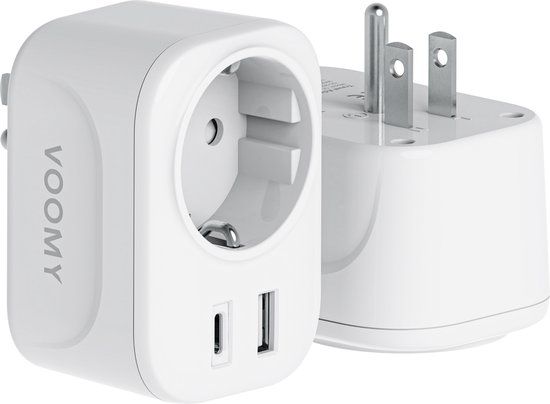 Voomy Reisstekker Amerika/USA - Wereldstekker Type A - USB-C & USB-A - Wit