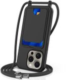 Selected by GSMpunt.nl Hoesje met Koord en Pasjeshouder Geschikt voor Apple iPhone 16 Pro Max | Back Cover met Crossbody Koord en Kaarthouder | Ideaal voor Festival/Vakantie | TPU | Zwart
