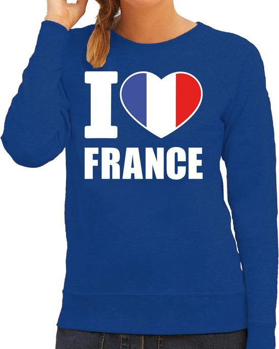 Bellatio Decorations I love France sweater / trui blauw voor dames 2XL