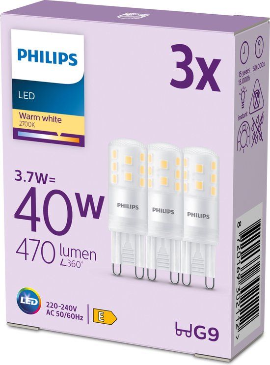 Philips LED Capsule G9 - 3.7W - Warm White - 3-Pack