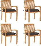 vidaXL Empilables chaises de jardin avec coussins, 4 pièces, bois de teck massif
