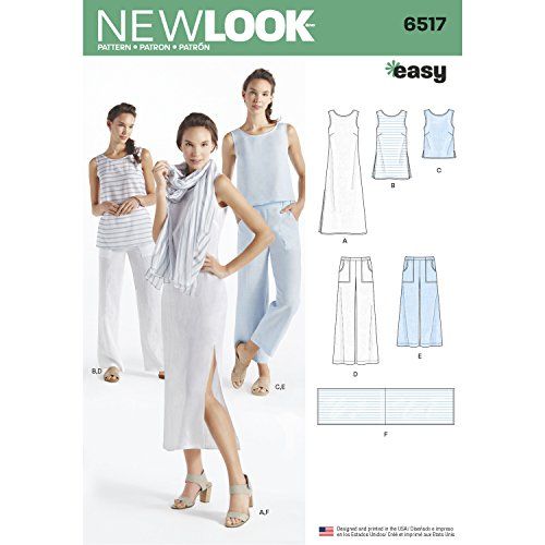 Simplicity New Look Patroon 6517 Damesjurk, tuniek, top, broek en sjaal
