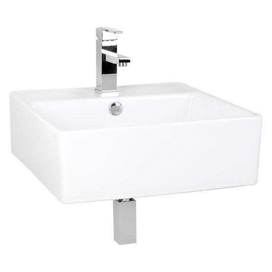 Differnz Dione Wastafelset - Wasbak Keramiek - Wit - Rechte Kraan - 47.5 x 47.5 x 16 cm