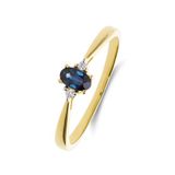 Lucardi Dames 14 karaat geelgouden ring met saffier en diamant 0,024ct