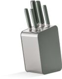 BergHOFF Home Elements Messenblok Set 6-delig – Koksmes, Vleesmes, Santoku, Kartelmes & Schilmes – Complete Messenset met Messenstandaard – Ergonomisch Handvat, Vaatwasbestendig & Roestvrijstale Messen – Khaki
