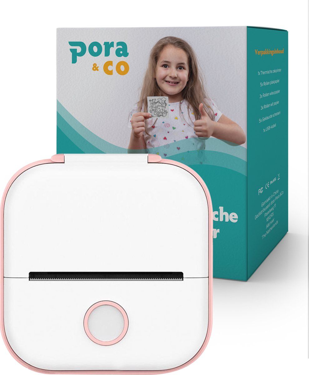 Pora&Co Mini Fotoprinter - Roze - Incl. App & 1 Rol Fotopapier - Draadloos