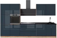 Vicco Complete keukeneenheid Fame-Line, Donkerblauw hoogglans/Goudkleurig Eiken, 340 cm