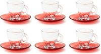 Excelsa Set van 6 Koffiekopjes met Schoteltje – Petra | Rood Glas | 8 x 6,5 cm | Vaatwasserbestendig