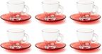 Excelsa Set van 6 Koffiekopjes met Schoteltje – Petra | Rood Glas | 8 x 6,5 cm | Vaatwasserbestendig
