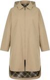 Ulla Popken - Dames - Jas overhemdkraag oversized capuchon geruite voering - Zandsteen - Maat 54+