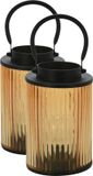 Merkloos Home & Styling Lantaarn - 2x - Windlicht - LED - metaal - warm wit licht - 12,5 x 16,5 cm - tuinlamp - buitenlamp - sfeerlichtje