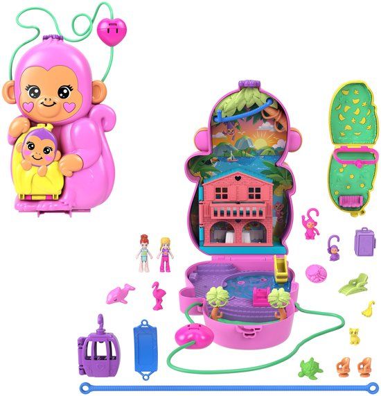Polly Pocket Jungle Moederaap en Baby - Speelfigurenset