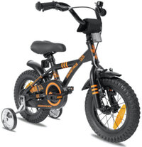 Prometheus Bicycles ® Kinderfiets 12 in zwart mat & Orange vanaf 3 jaar met zijwieltjes