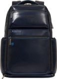 Piquadro Leren Laptop rugzak Blue Square Computer Backpack With USB 25,5L Midnight Blue