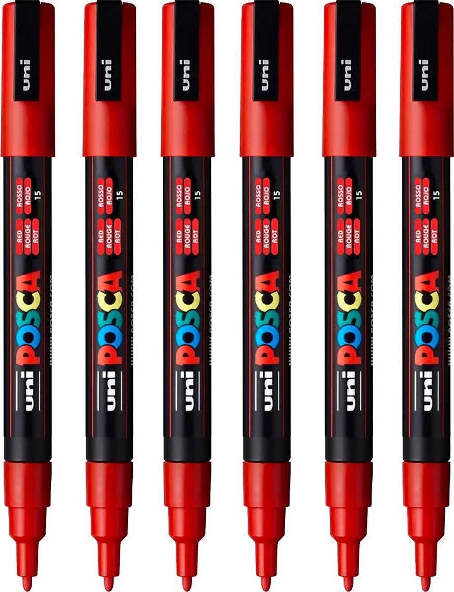 Posca Stiften PC-3M Fine Tip - verfstiften - Rood - 6 stuks