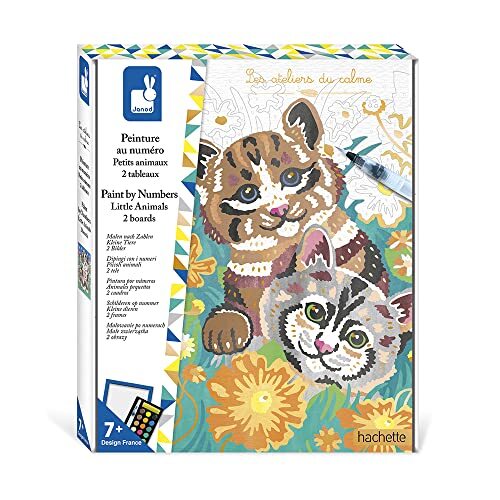 Janod - Schilderset op nummer voor honden en katten – 2 tabellen om te knutselen – Les Ateliers du Ruhe – creatieve set voor kinderen – vanaf 7 jaar, J07984