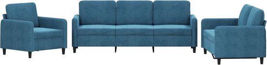 vidaXL 3-delige Loungeset met Kussens Fluweel Blauw