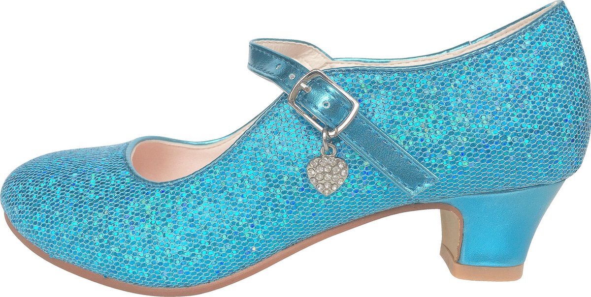 Spaansejurk NL Elsa en Anna schoenen blauw glitterhartje Spaanse Prinsessen schoenen - maat 31 (binnenmaat 20,5 cm) bij verkleed jurk