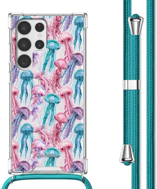 iMoshion Hoesje Samsung Galaxy S22 Ultra - Jellyfish Watercolor - Back Cover met Koord