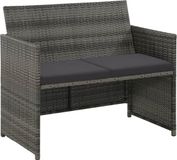 vidaXL Tuinbank 2-zits met kussens poly rattan grijs