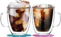Verre à eau sans marque, verres à boire isolés à double paroi avec poignée, set de 2 tasses (verres de 400 ml)