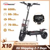 SUNNIGOO 6000 W krachtige elektrische scooter 60 V 38 Ah maximale snelheid 85 km/u 100 km bereik 11 '' band dubbele schokabsorberende opvouwbare EScooter voor volwassenen