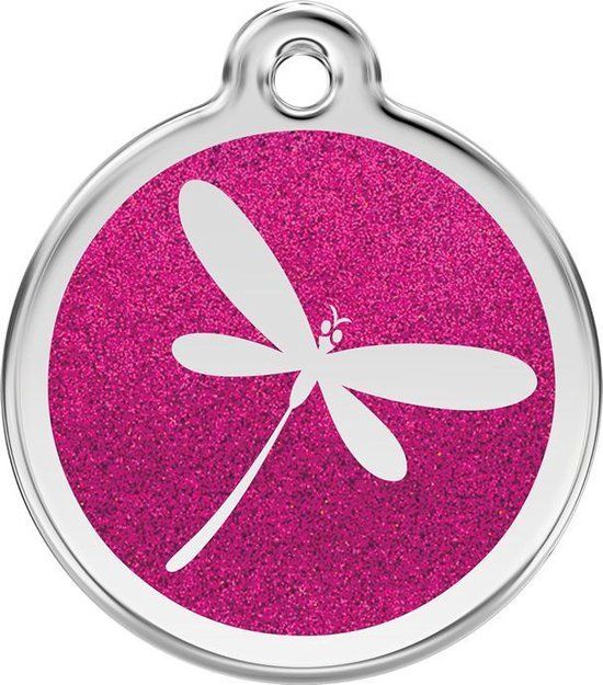 Red Dingo Hondenpenning 20 mm libellen glitter roze