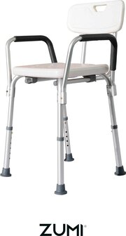 Zumi Douchestoel met Armleuningen en Rugleuning - In hoogte verstelbaar - Wit
