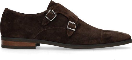 Manfield Heren Donkerbruine Gespschoenen van Suède - Maat 41